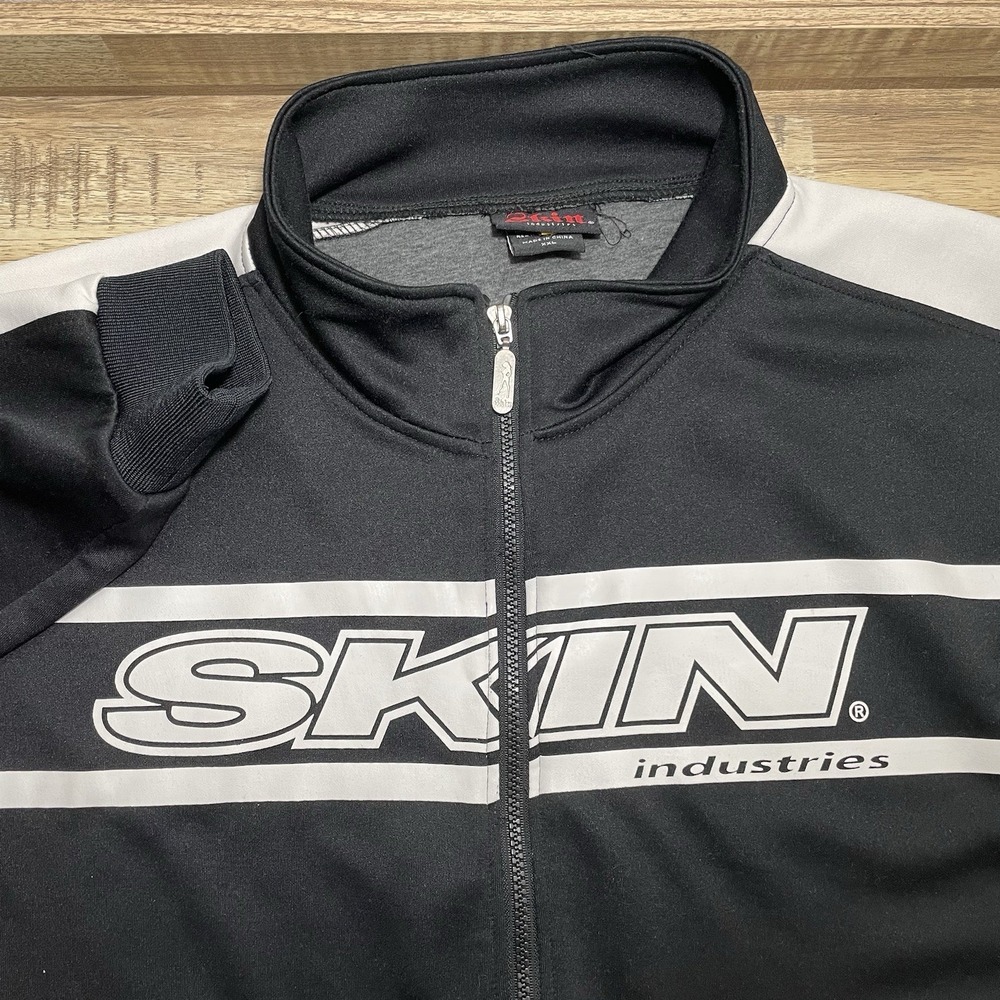 Skin Industries Mens Track Jacket XXL Black White Full Zip Logo Side Stripe Moto